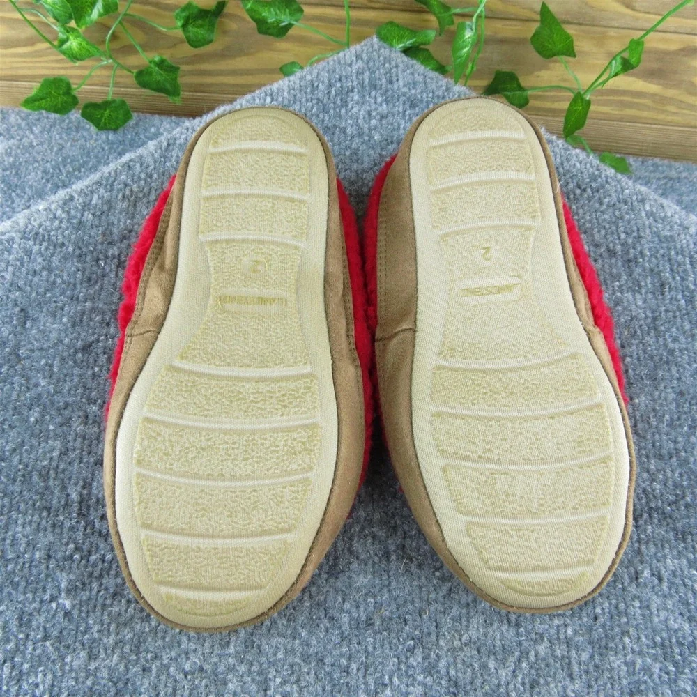 Lands' End Boys Slip-On Shoes Slipper Red Fabric Slip On Size Y 2‎ Medium